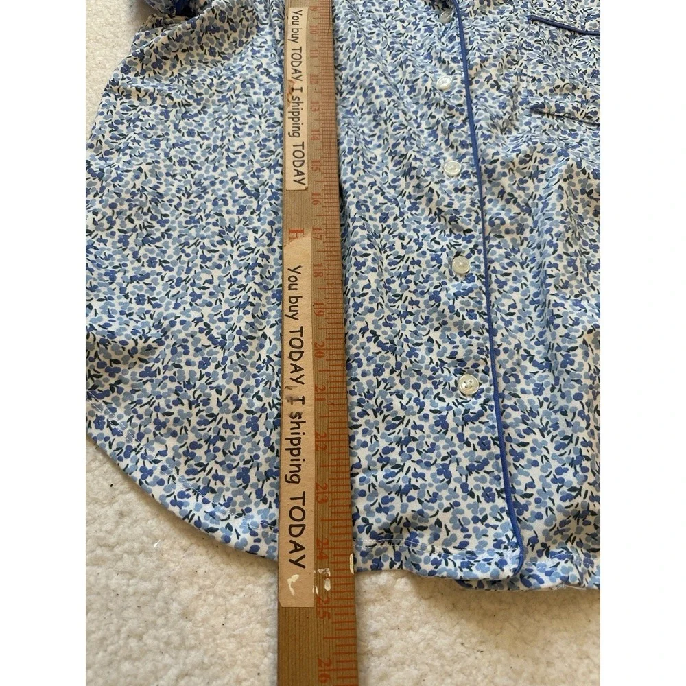 Kate Spade WHITE/BLUE FLORAL‎ Soft Knit Cropped Pajama Set Women's M Spring